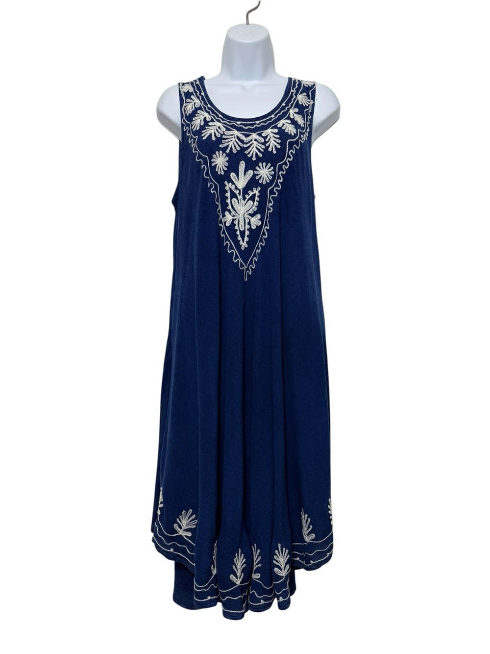RS Riviera Sun Blue Embroidered Sleeveless Boho Resortwear CasualSwing Dress SzM